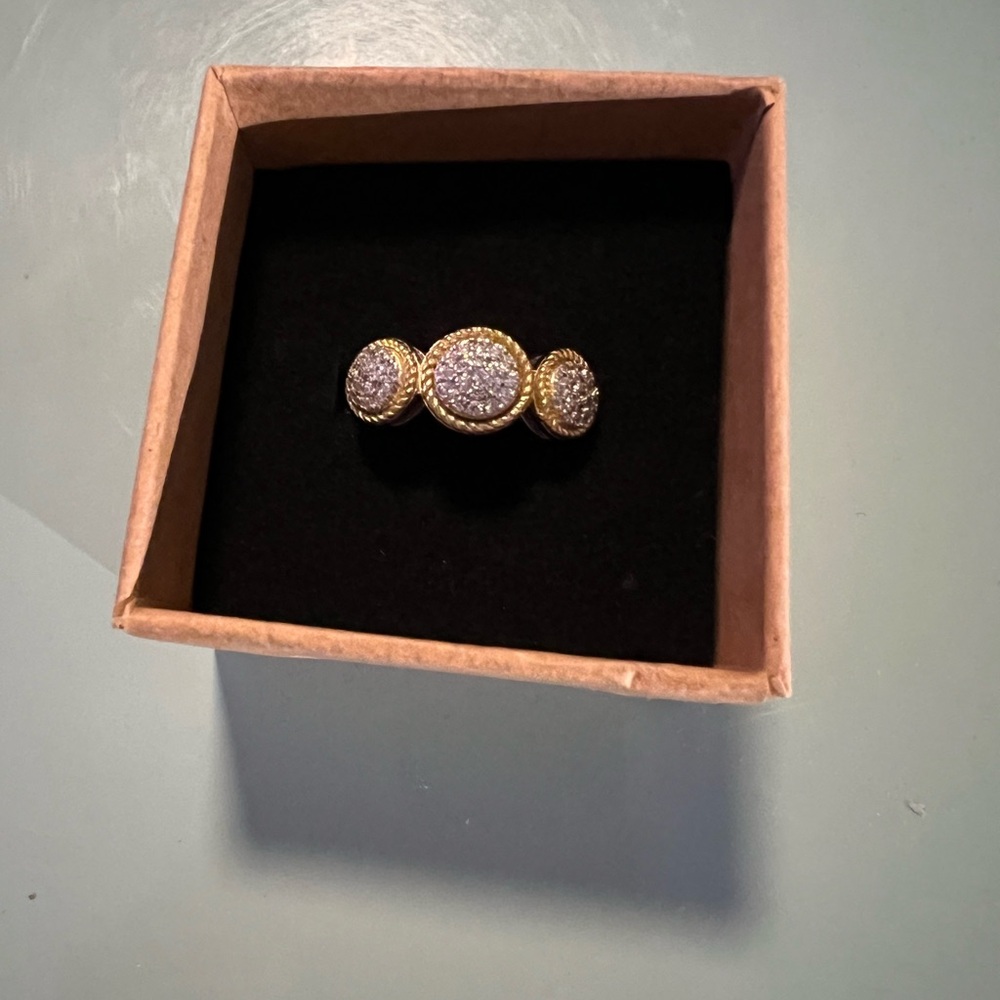 Beautiful Halo Elegant Gold and .925 Silver Women's CZ Pave Ring